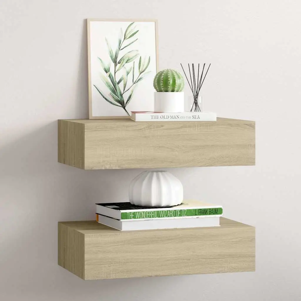 Wall-mounted Drawer Shelves MDF 40x23.5x10cm Brown Set of 2