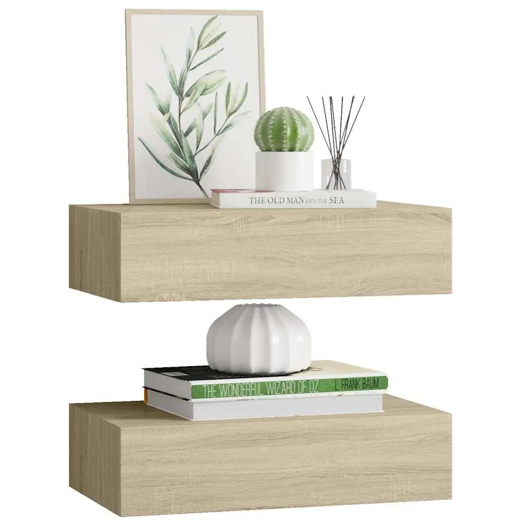 Wall-mounted Drawer Shelves MDF 40x23.5x10cm Brown Set of 2