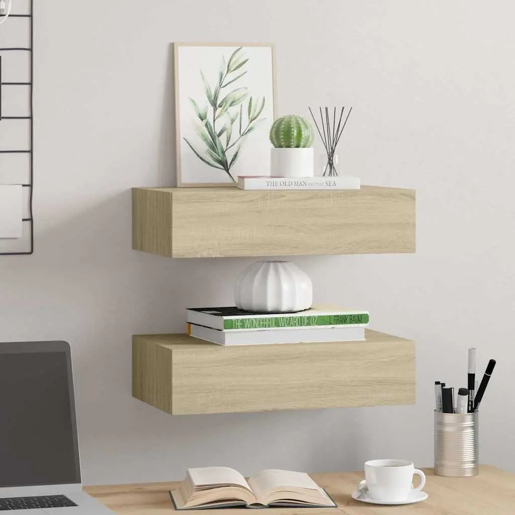 Wall-mounted Drawer Shelves MDF 40x23.5x10cm Brown Set of 2