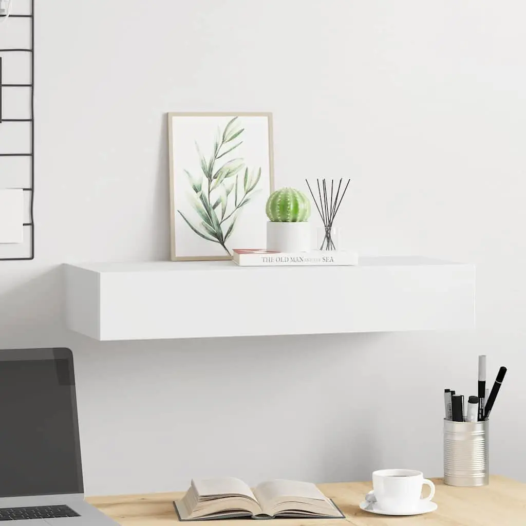 Wall-mounted Shelf Storage Drawer White 60x23.5x10cm
