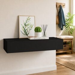 Wall-mounted Drawer Shelf Floating Storage Black 60x23.5x10cm MDF Organiser