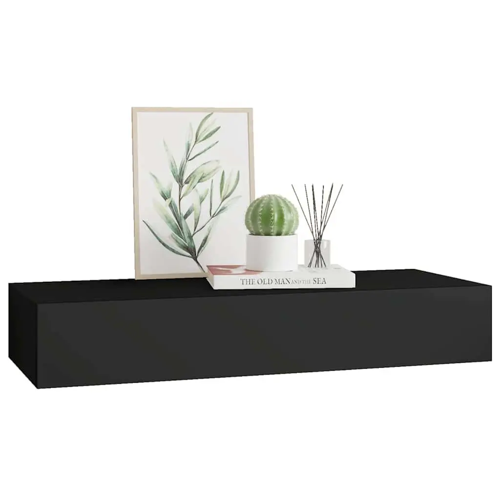 Wall-mounted Drawer Shelf Floating Storage Black 60x23.5x10cm MDF Organiser