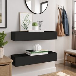 Sturdy Black Wall-Mounted Drawer Shelves - 2 Pcs