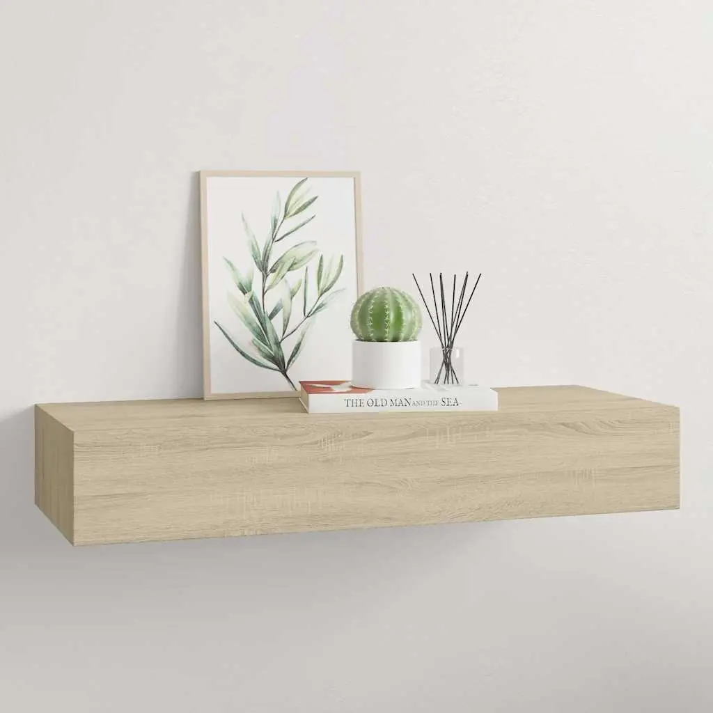 Wall-mounted Drawer Shelf MDF Metal 60x23.5x10cm Oak Brown