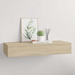 Stylish Oak Brown Wall-mounted Drawer Shelf with Storage
