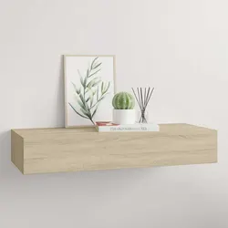 Stylish Oak Brown Wall-mounted Drawer Shelf with Storage