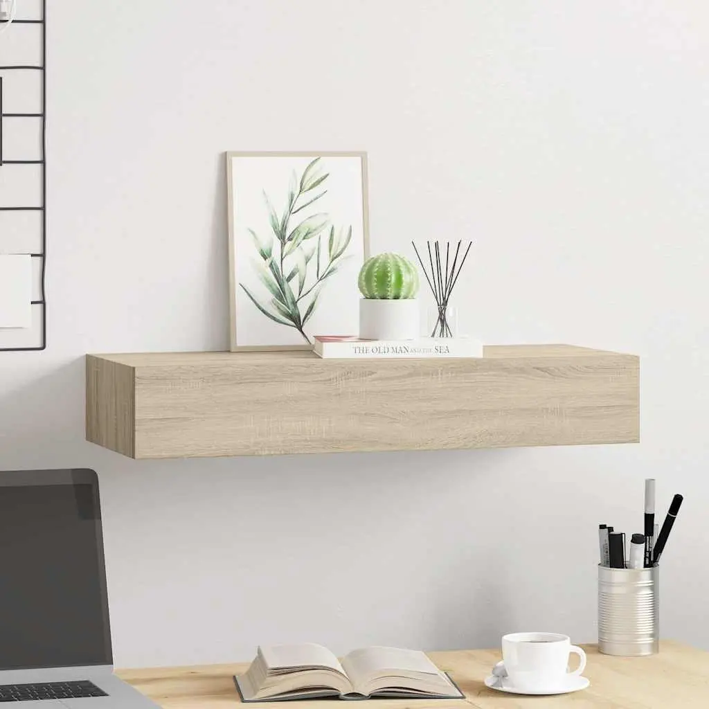Wall-mounted Drawer Shelf MDF Metal 60x23.5x10cm Oak Brown
