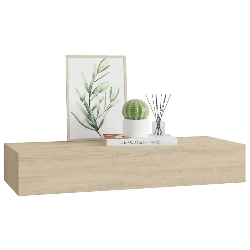 Wall-mounted Drawer Shelf MDF Metal 60x23.5x10cm Oak Brown