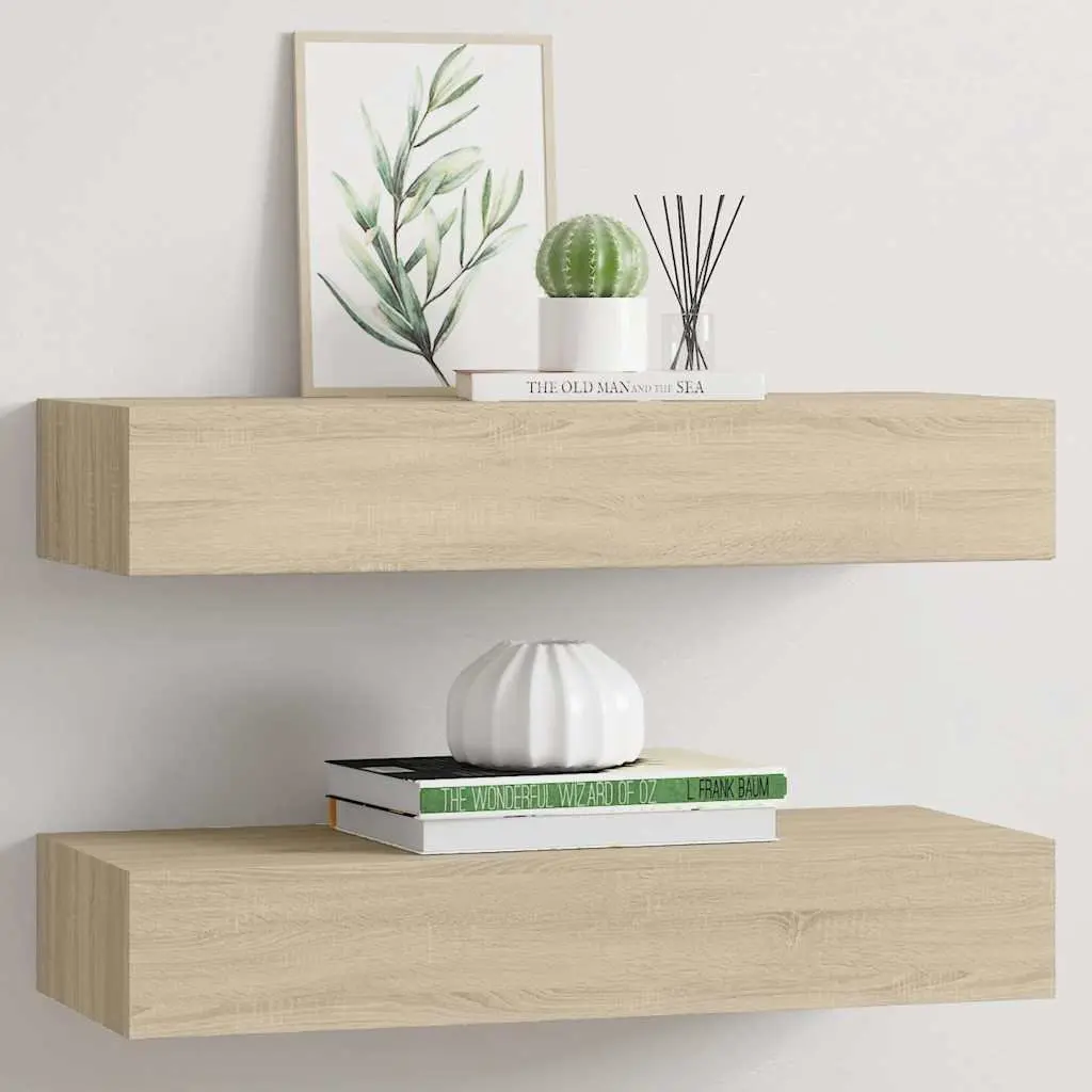 Wall-mounted Drawer Shelves MDF Oak Brown 60x23.5x10cm Set of 2