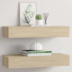 Oak Brown Wall-Mounted Drawer Shelves for Storage