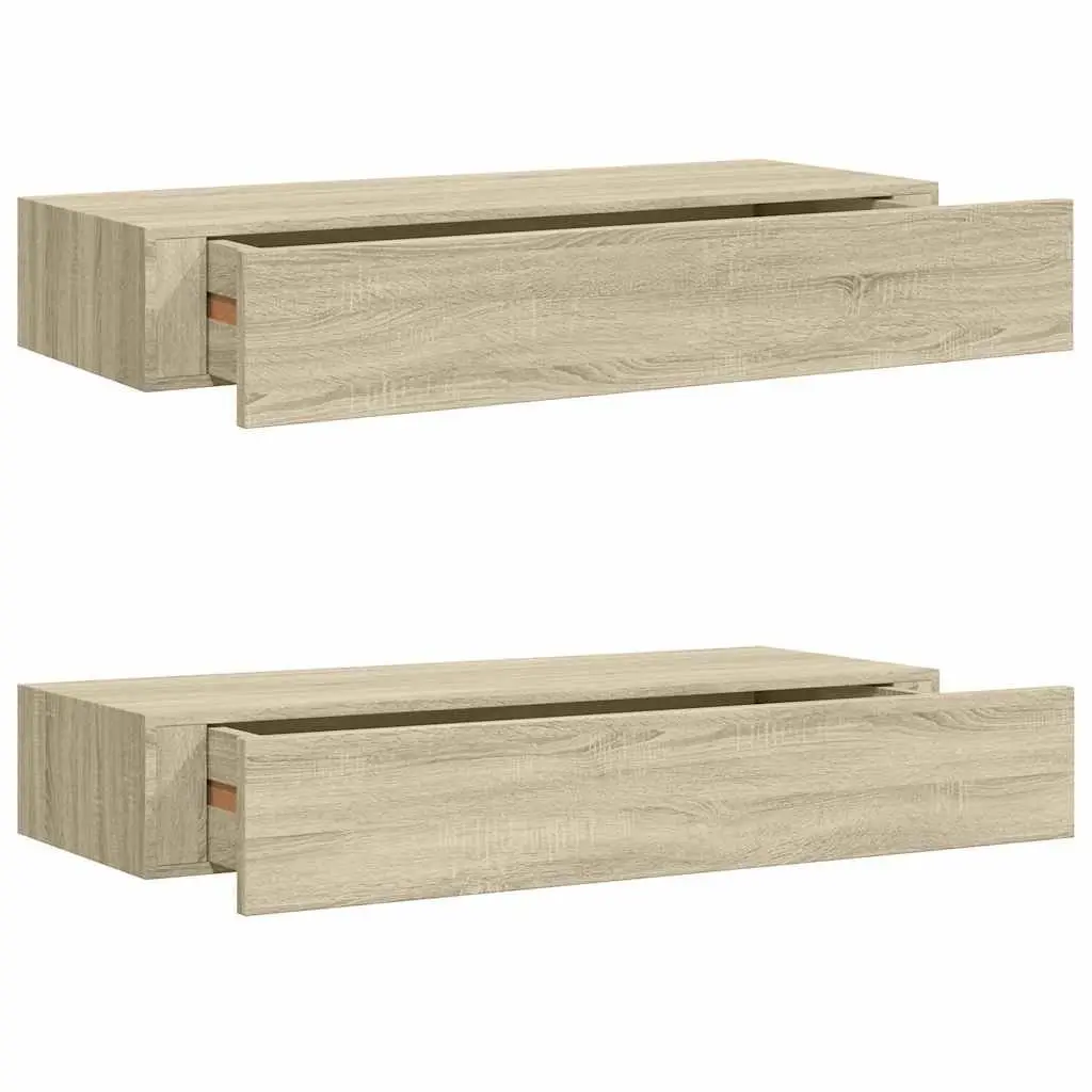 Wall-mounted Drawer Shelves MDF Oak Brown 60x23.5x10cm Set of 2
