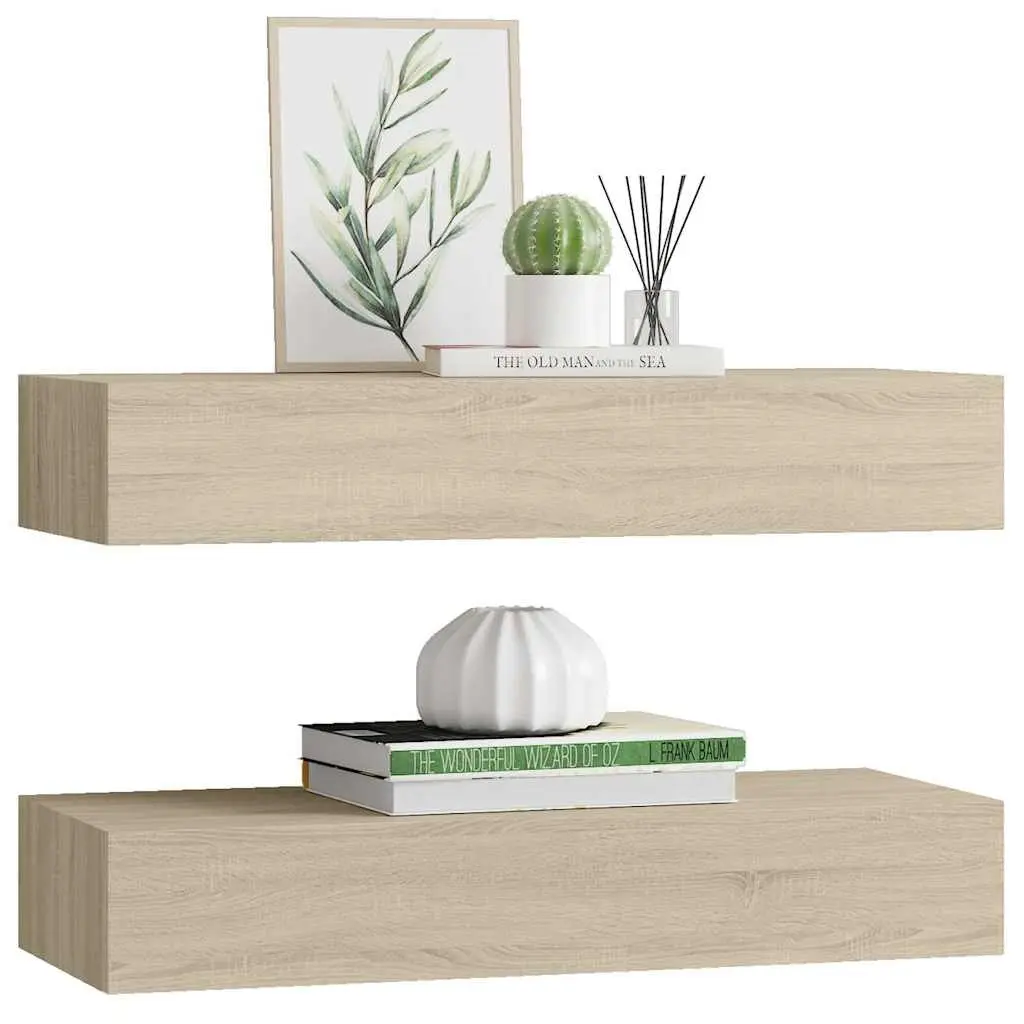 Wall-mounted Drawer Shelves MDF Oak Brown 60x23.5x10cm Set of 2