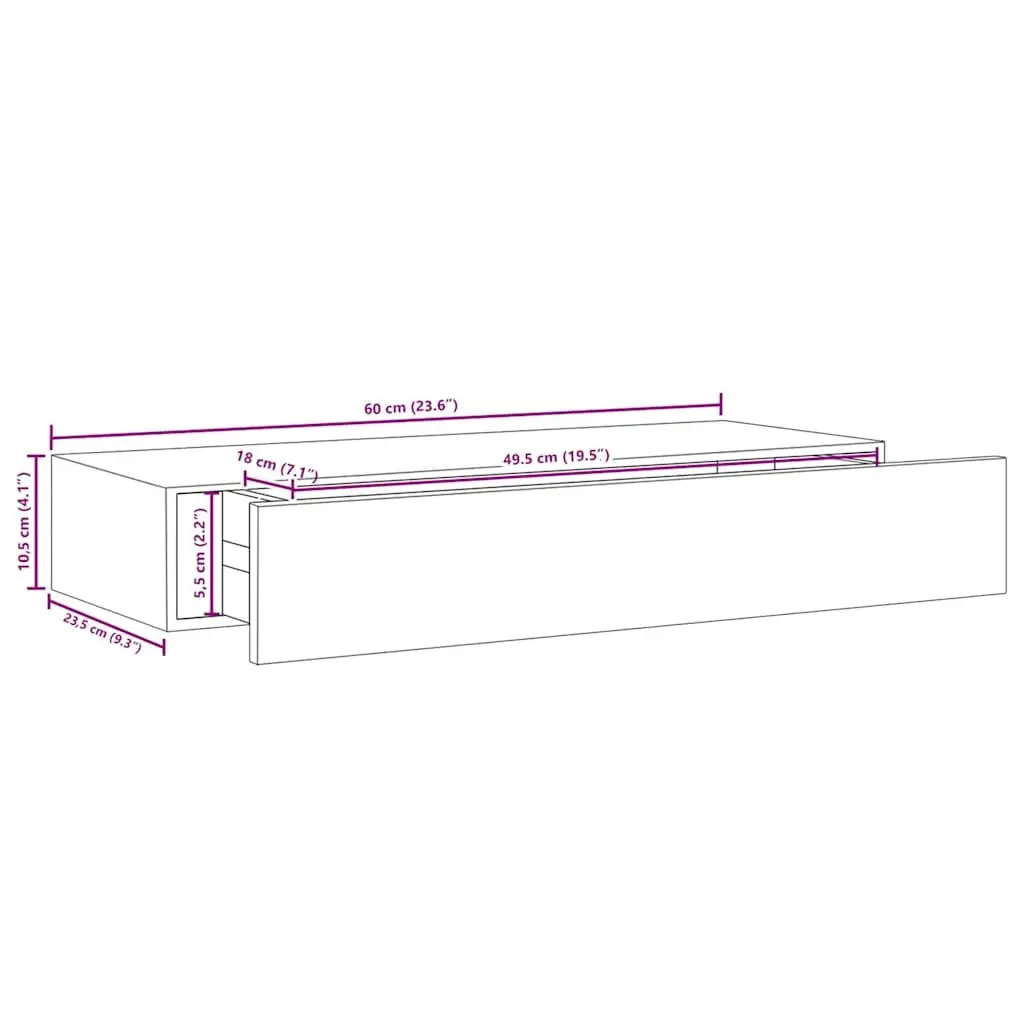Wall-mounted Shelf MDF Oak Brown 60x23.5x10cm