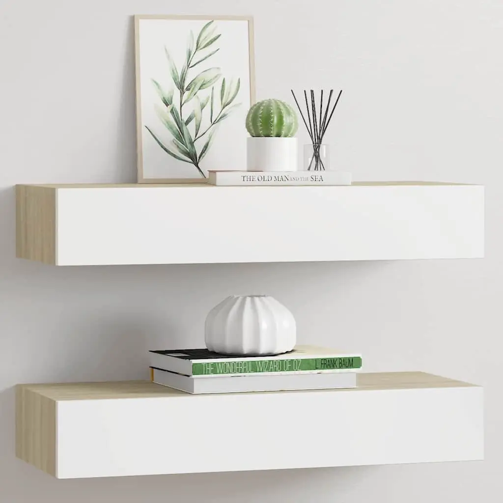 Wall Drawer Shelves MDF 60x23.5x10cm Oak White 2 Piece