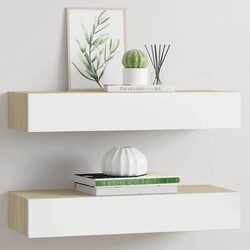 Durable Floating Wall Drawer Shelves - Oak & White 2 pcs