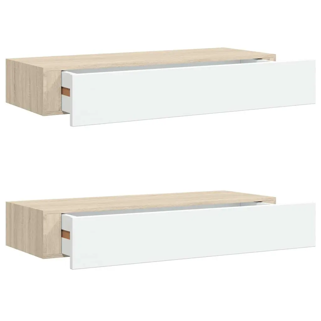 Wall Drawer Shelves MDF 60x23.5x10cm Oak White 2 Piece