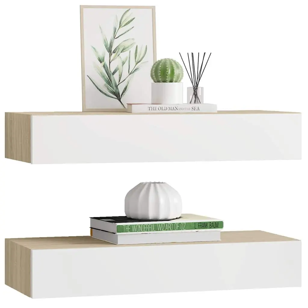 Wall Drawer Shelves MDF 60x23.5x10cm Oak White 2 Piece