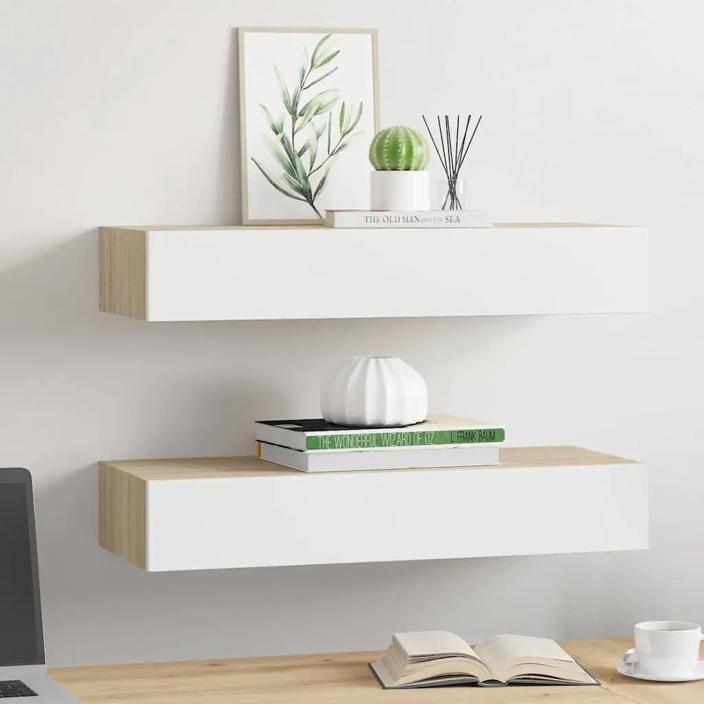 Wall Drawer Shelves MDF 60x23.5x10cm Oak White 2 Piece