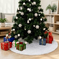 Luxurious 122cm White Faux Fur Christmas Tree Skirt