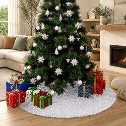 Premium White Faux Fur Christmas Tree Skirt 90cm