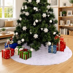 150cm White Faux Fur Christmas Tree Skirt for Luxury Decor