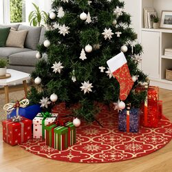 Luxury Red Christmas Tree Skirt 122cm with Matching Sock