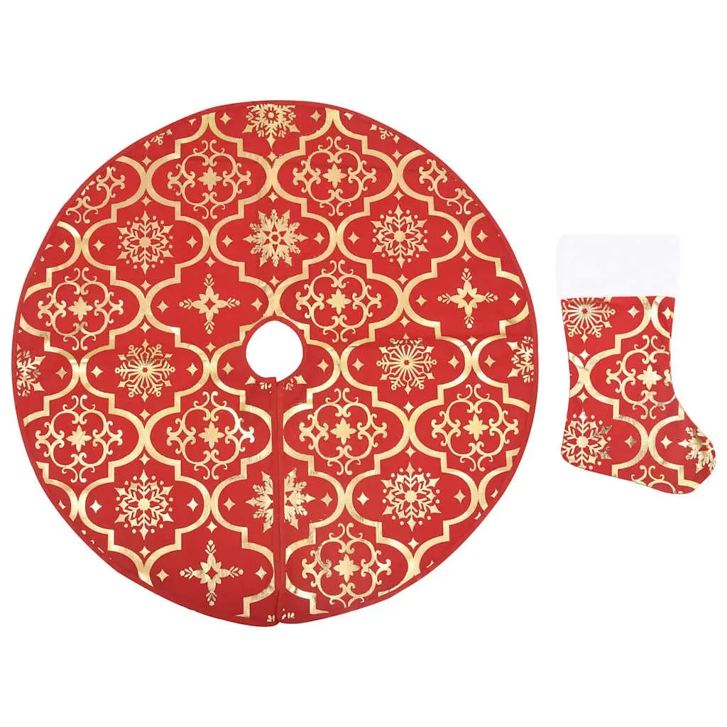 Christmas Tree Skirt Fabric 122cm Red with Matching Sock