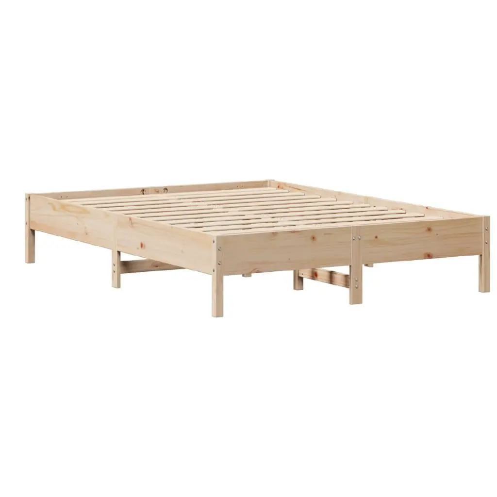 Solid Wood Pine Bed Frame with Storage Headboard 150x200cm