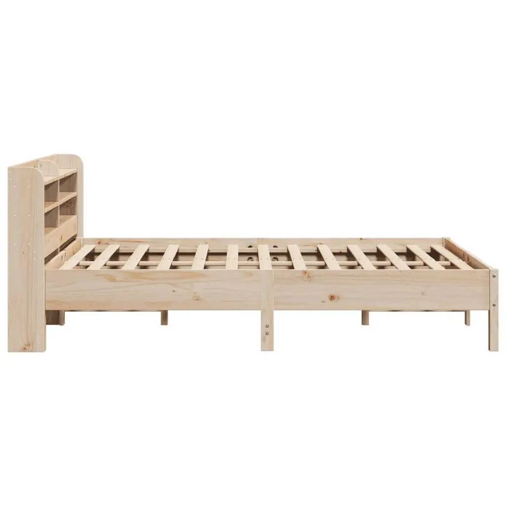 Solid Wood Pine Bed Frame with Storage Headboard 150x200cm