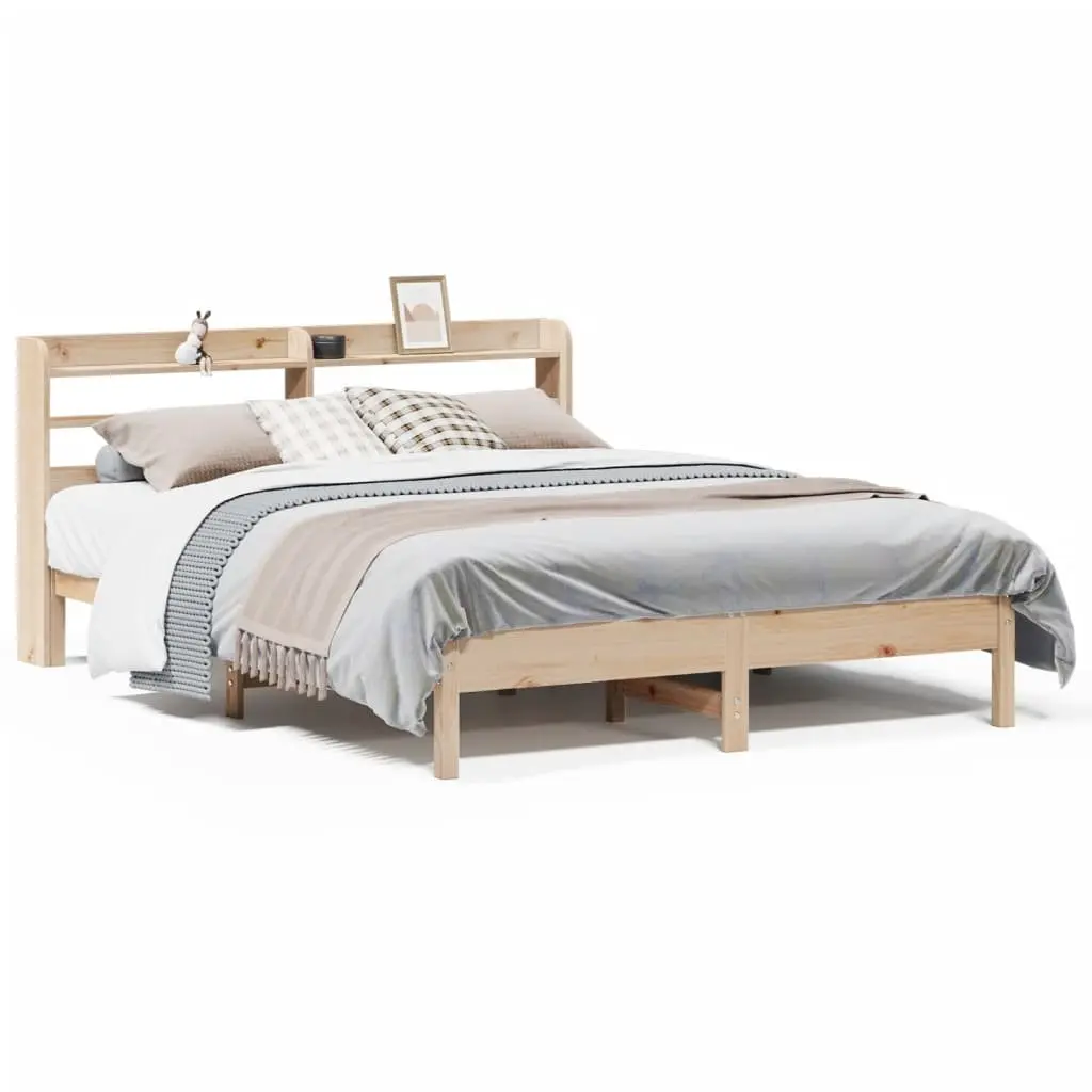 Solid Wood Pine Bed Frame with Headboard and Storage