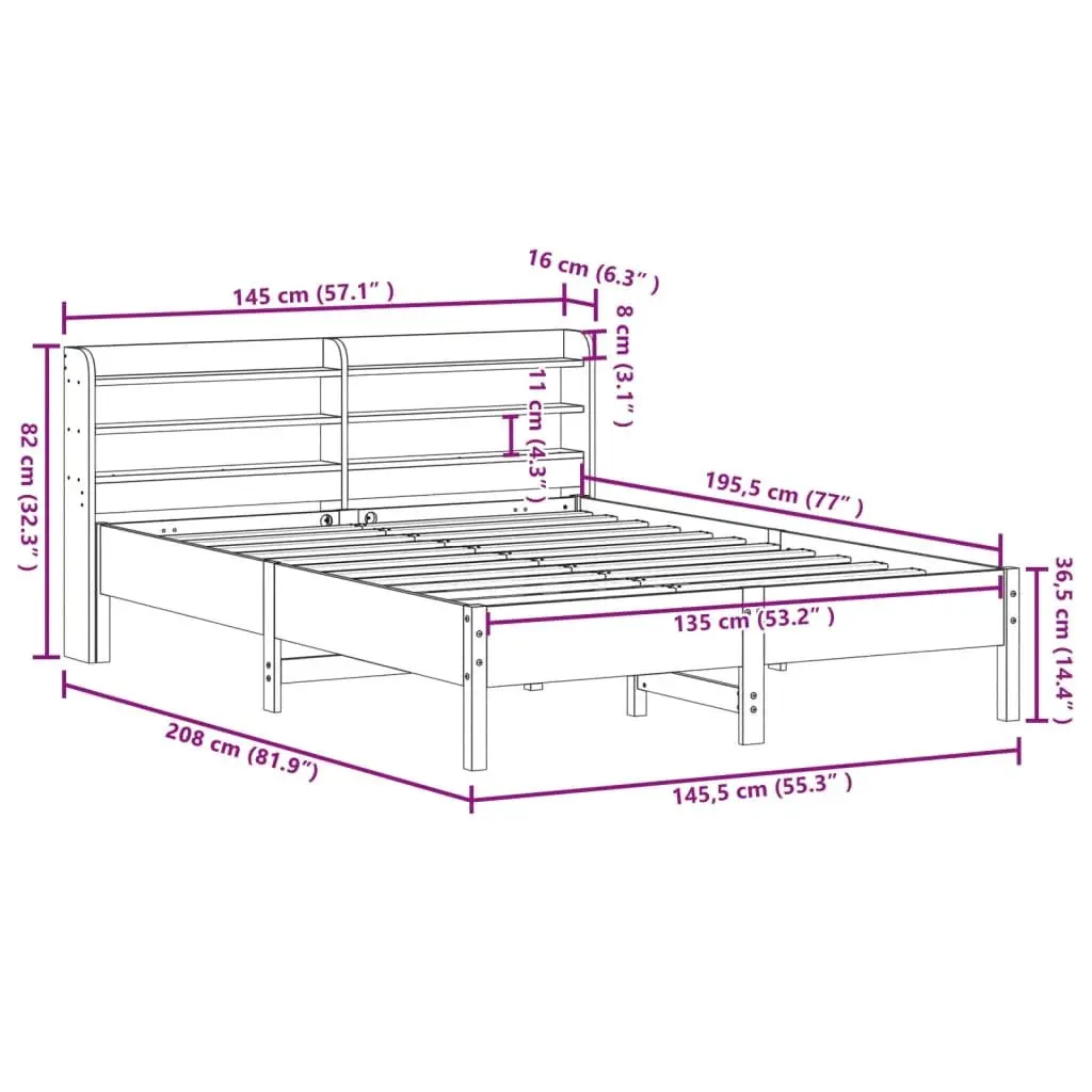 Solid Wood Pine Bed Frame with Headboard and Storage