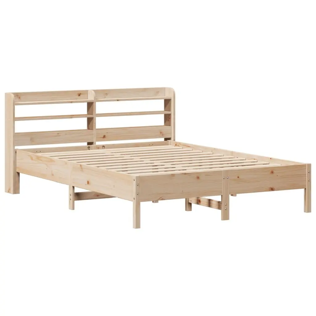 Solid Wood Pine Bed Frame with Headboard and Storage