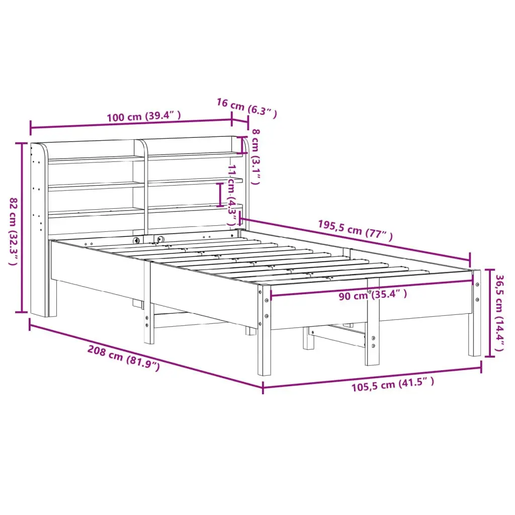 Solid Wood Pine Bed Frame 90x190 cm