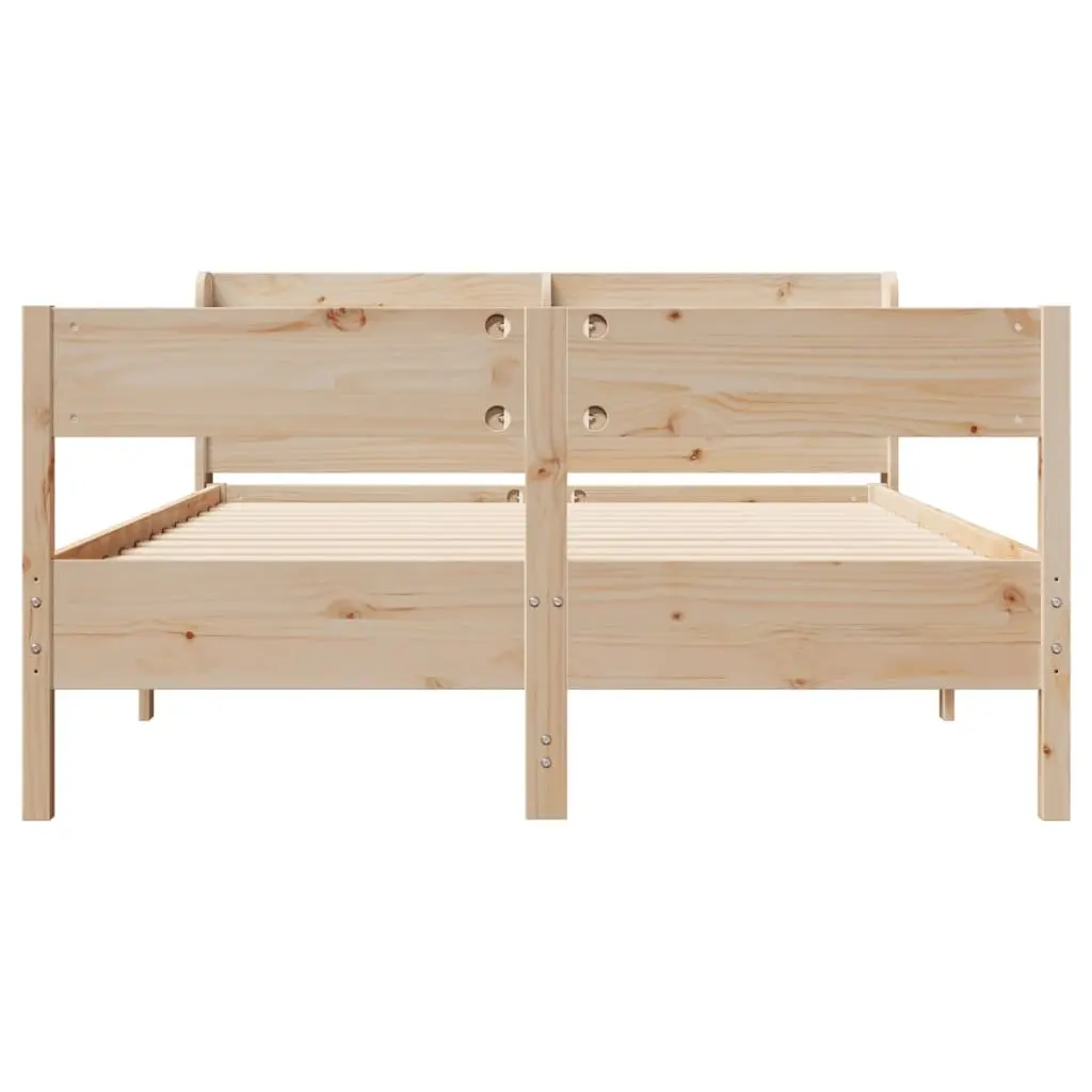 Solid Pine Wood Bed Frame with Storage Shelves 150x200cm