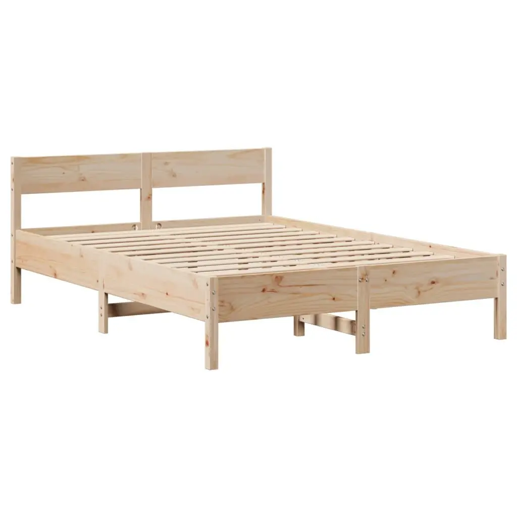 Solid Pine Wood Bed Frame with Storage Shelves 150x200cm