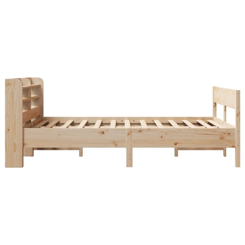 Solid Pine Wood Bed Frame with Storage Shelves 150x200cm