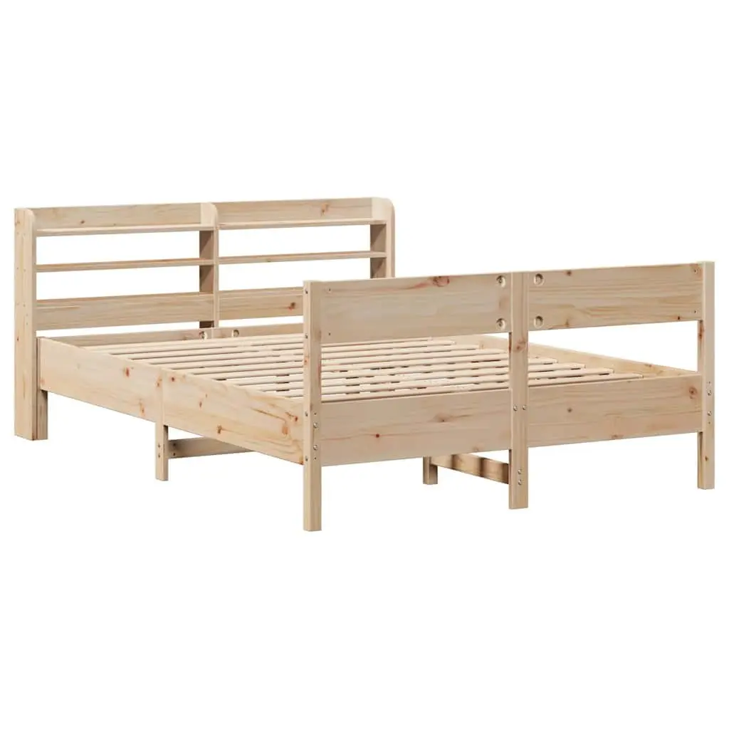 Solid Pine Bed Frame with Headboard and Storage Shelves