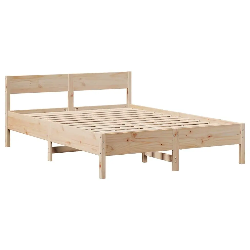 Solid Pine Bed Frame with Headboard and Storage Shelves