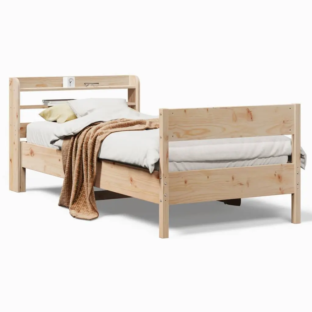 90x190 cm Solid Pine Wood Bed Frame with Storage Shelves