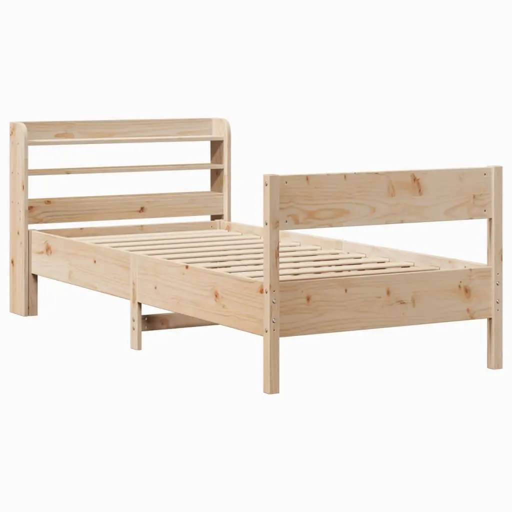 90x190 cm Solid Pine Wood Bed Frame with Storage Shelves