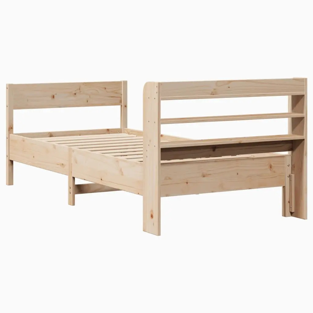 90x190 cm Solid Pine Wood Bed Frame with Storage Shelves