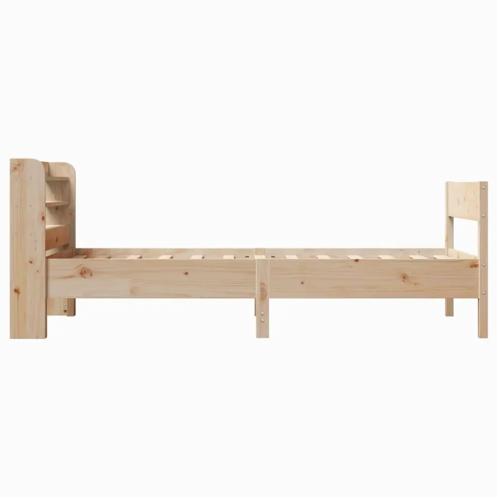90x190 cm Solid Pine Wood Bed Frame with Storage Shelves
