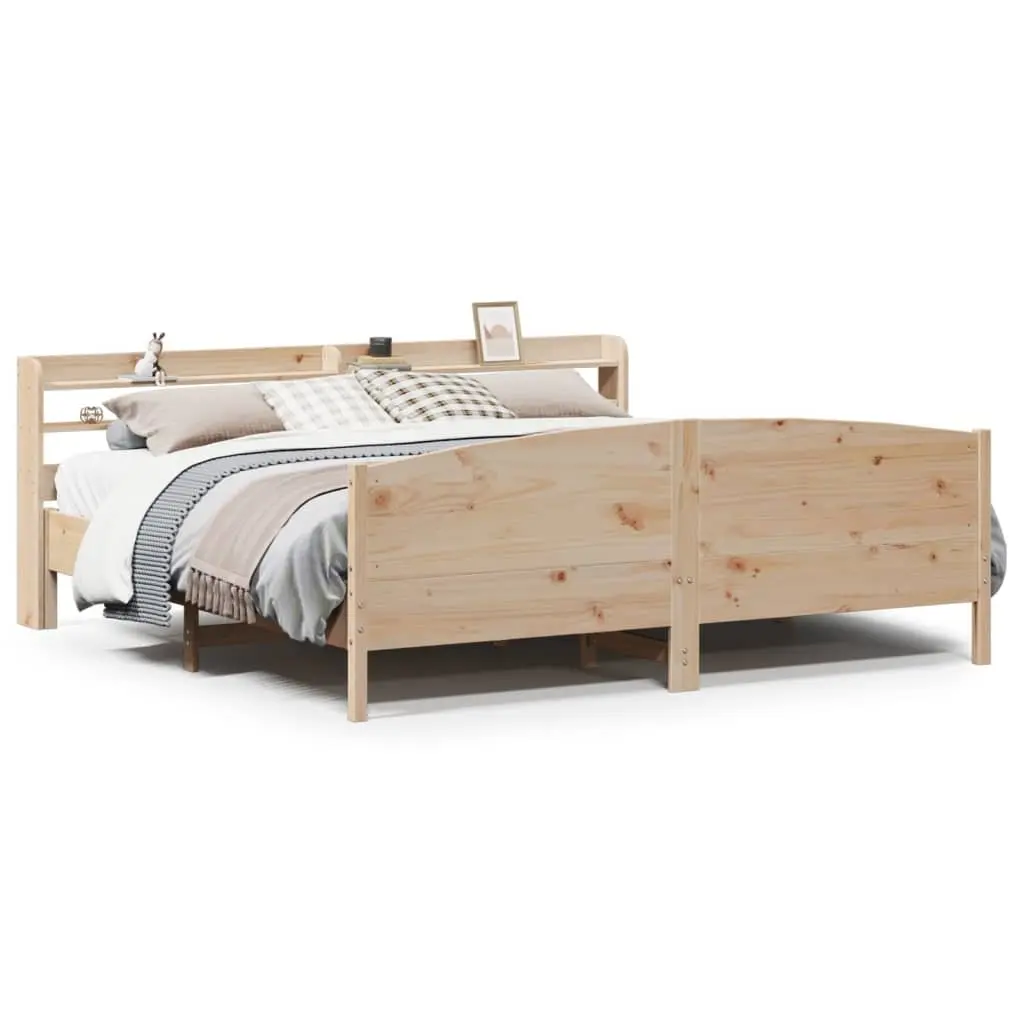 Solid Wood Pine Bed Frame with Headboard Shelves