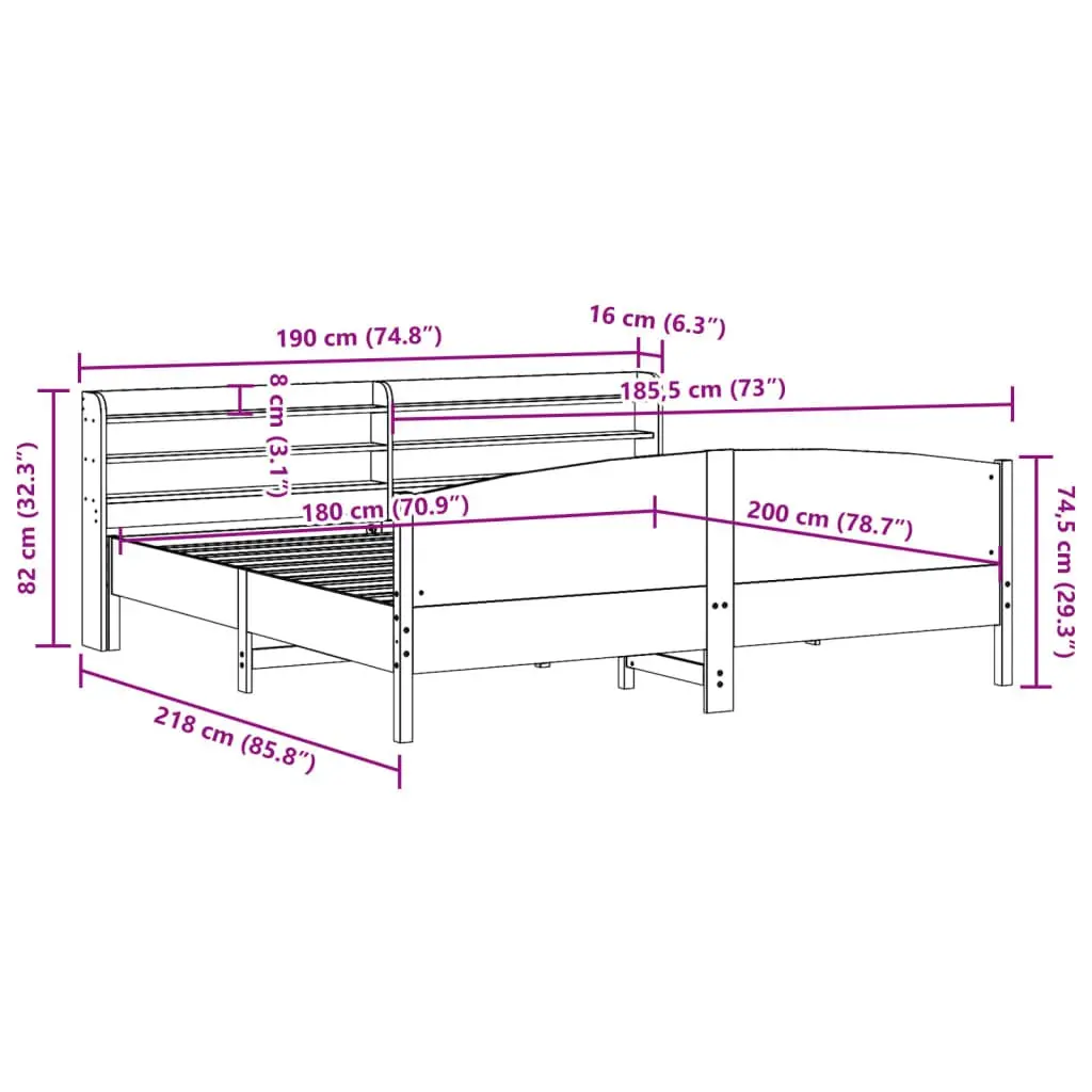 Solid Wood Pine Bed Frame with Headboard Shelves
