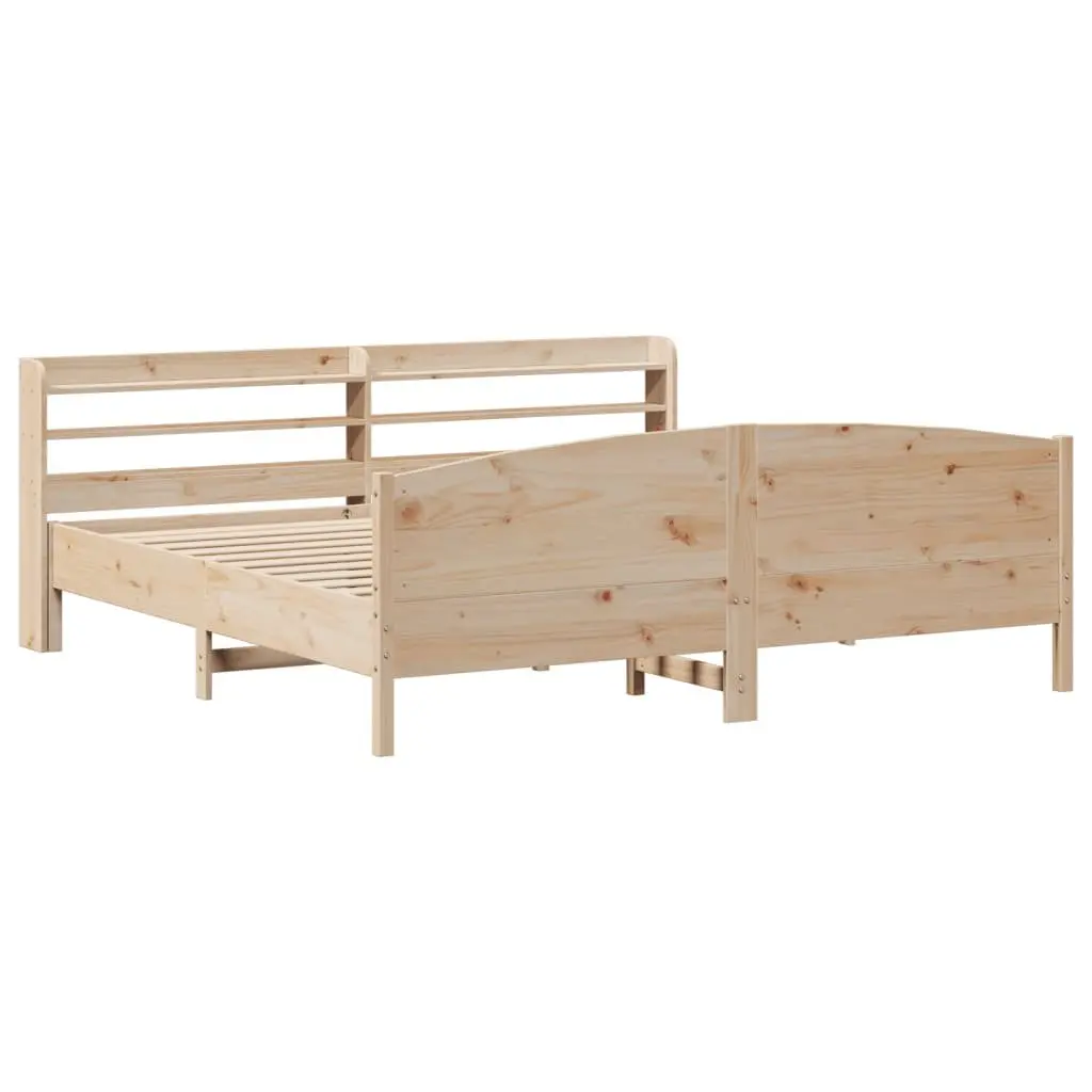 Solid Wood Pine Bed Frame with Headboard Shelves
