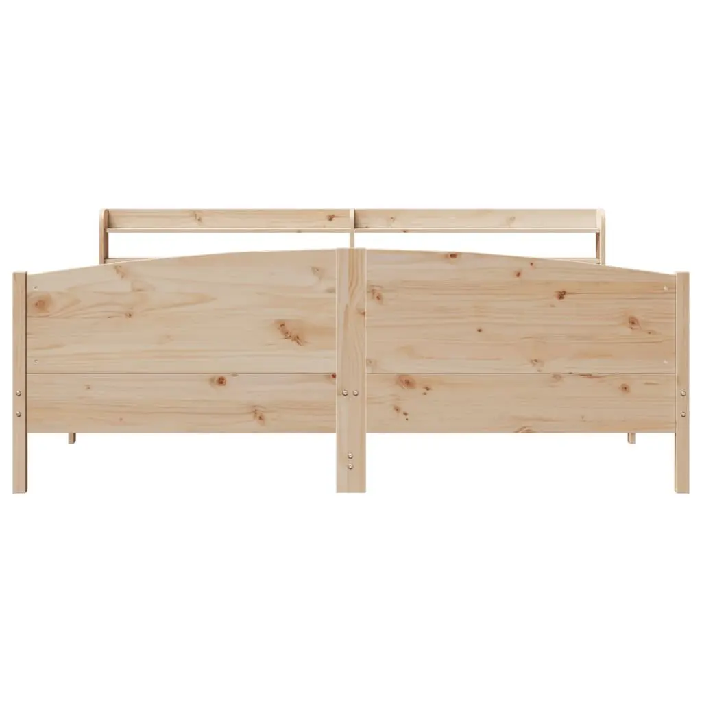 Solid Wood Pine Bed Frame with Headboard Shelves