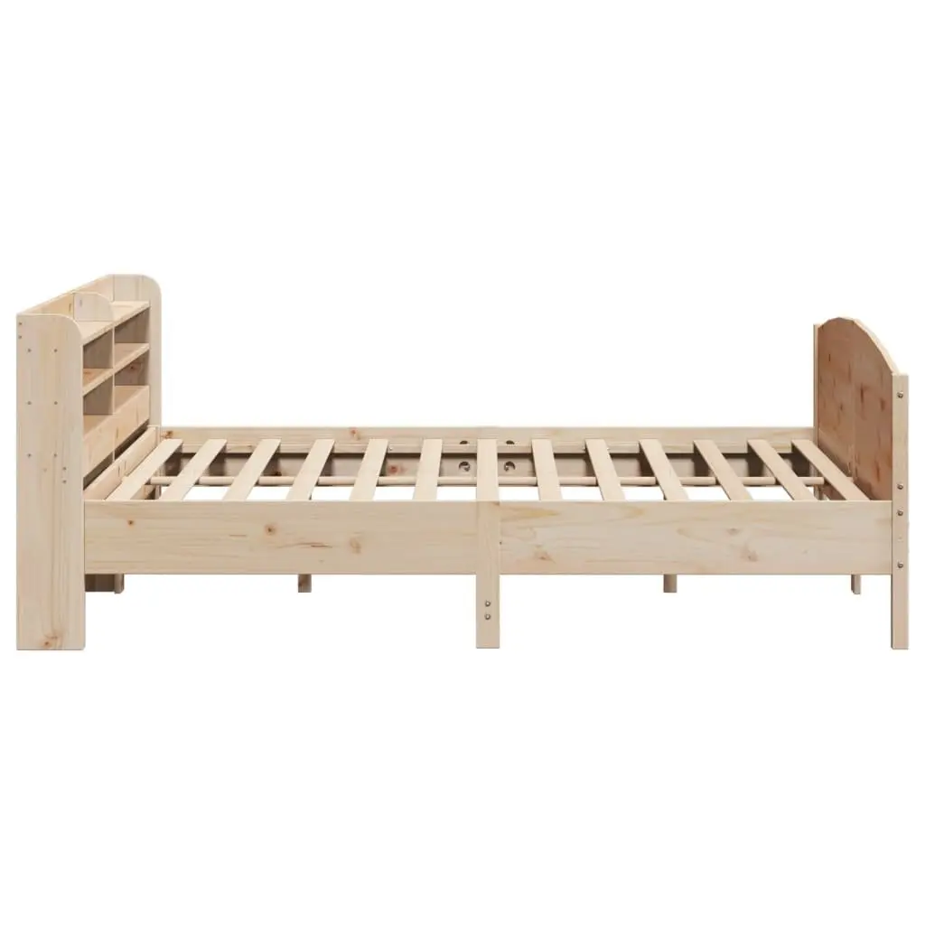 Solid Wood Pine Bed Frame with Headboard Shelves