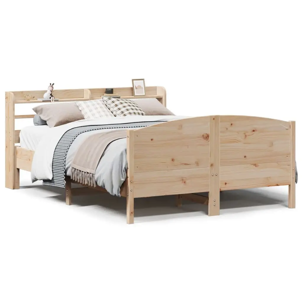Solid Wood Pine Bed Frame with Storage Shelves
