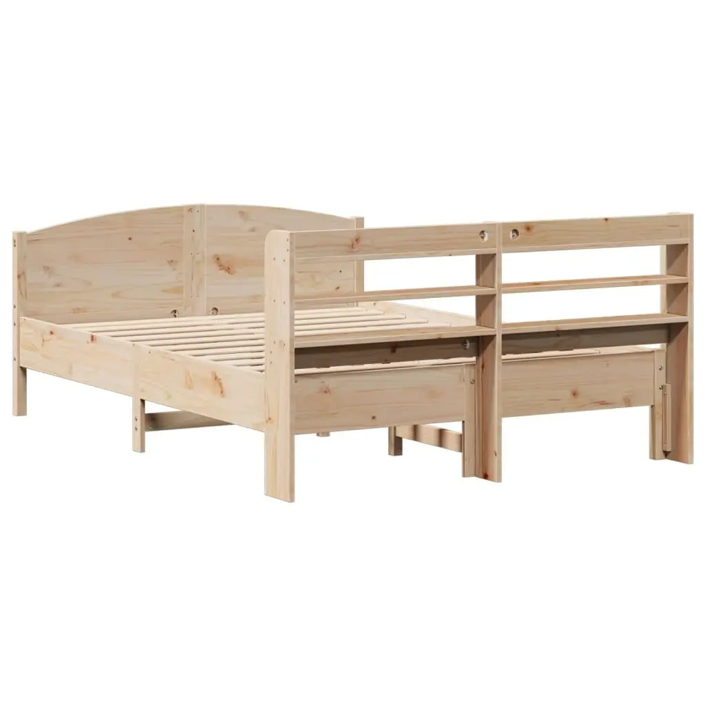 Solid Wood Pine Bed Frame with Storage Shelves