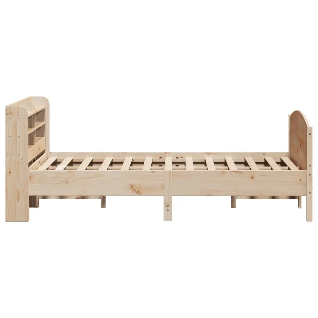 Solid Wood Pine Bed Frame with Storage Shelves